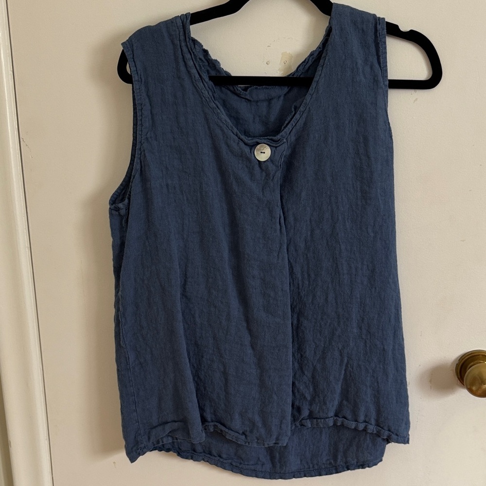🇮🇹 Made in Italy Blue Linen Sleeveless Top